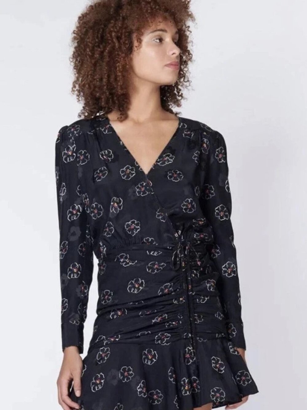 Veronica Beard Silk Mini Dress Size 10 V Neck Black Floral Luxe Designer